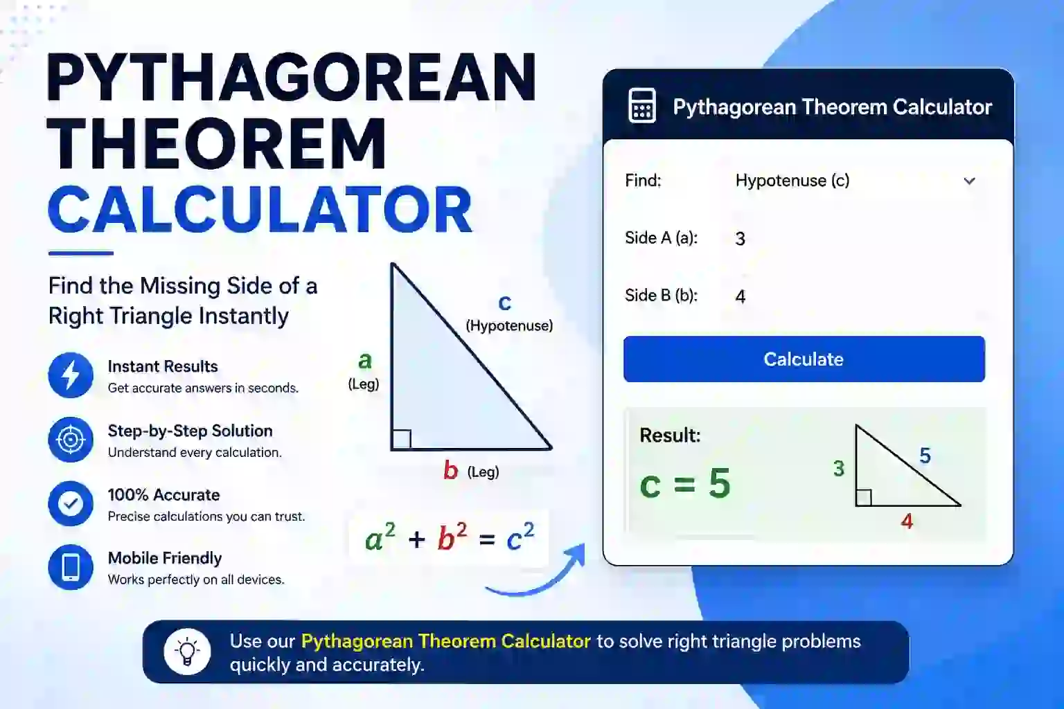 Pythagorean Theorem Calculator: Find Missing Side